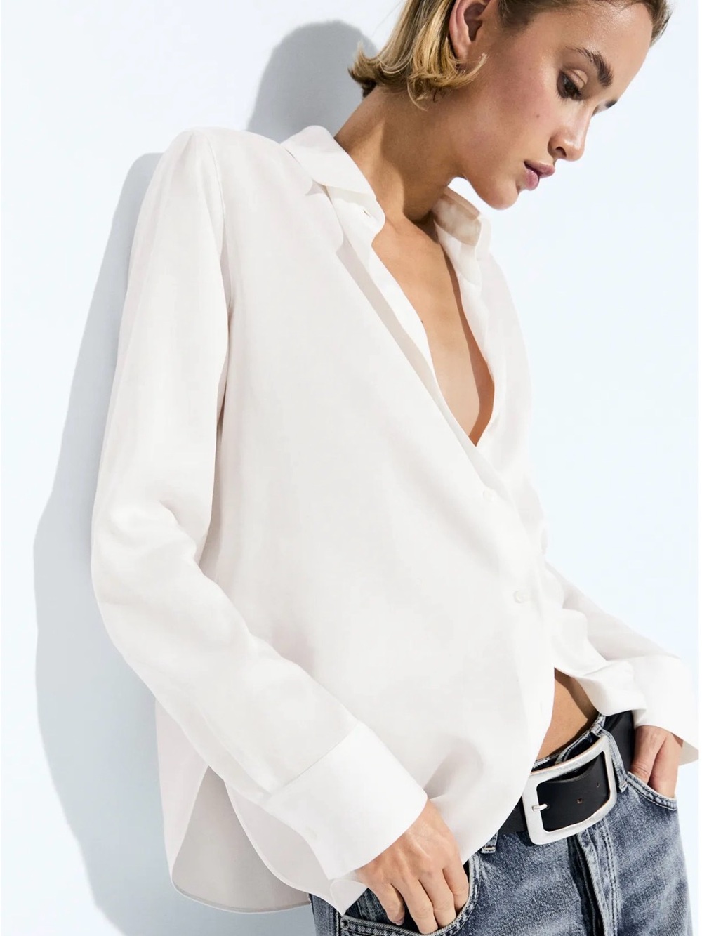Zara Oversized Flowy Satin Button-Down Shirt